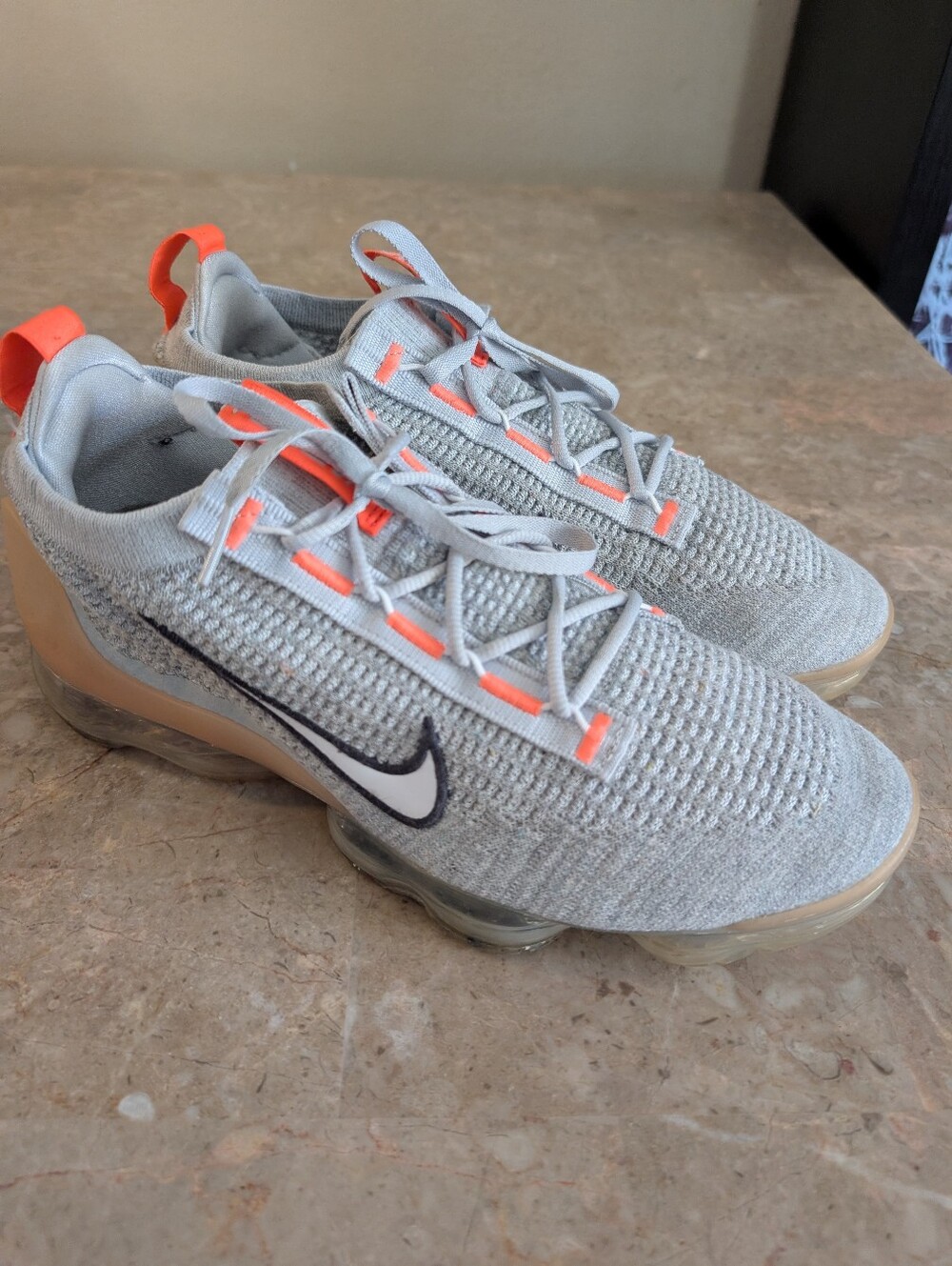 Nike Air Vapor Max (2021) Flyknit GS "Grey Fog Bright  Mango Shoes Men Size 10.5